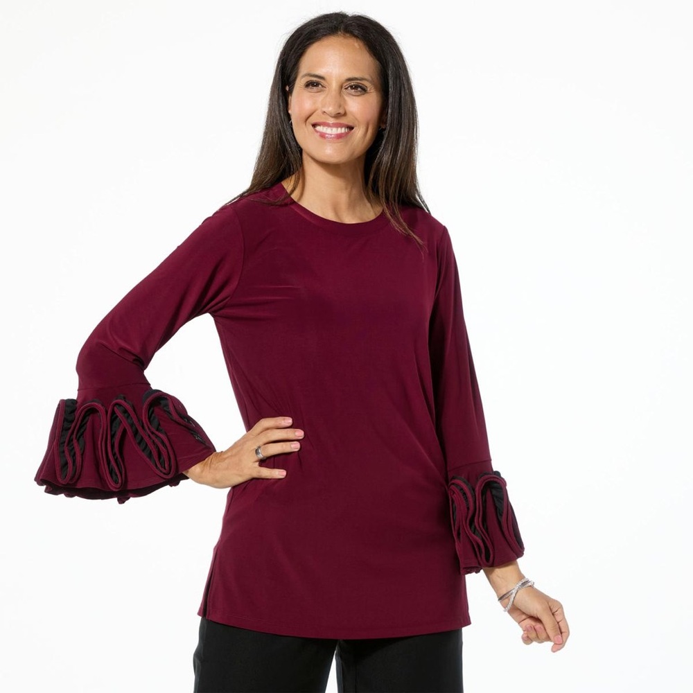 Antthony Red Ruffled Bell Sleeve Blouse